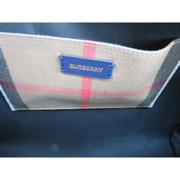 NWT BURBERRY BANWELL DARK BLUE LEATHER CHECK CANVAS SM SHOULDER TOTE BAG $ 1950 - Picture 10 of 13